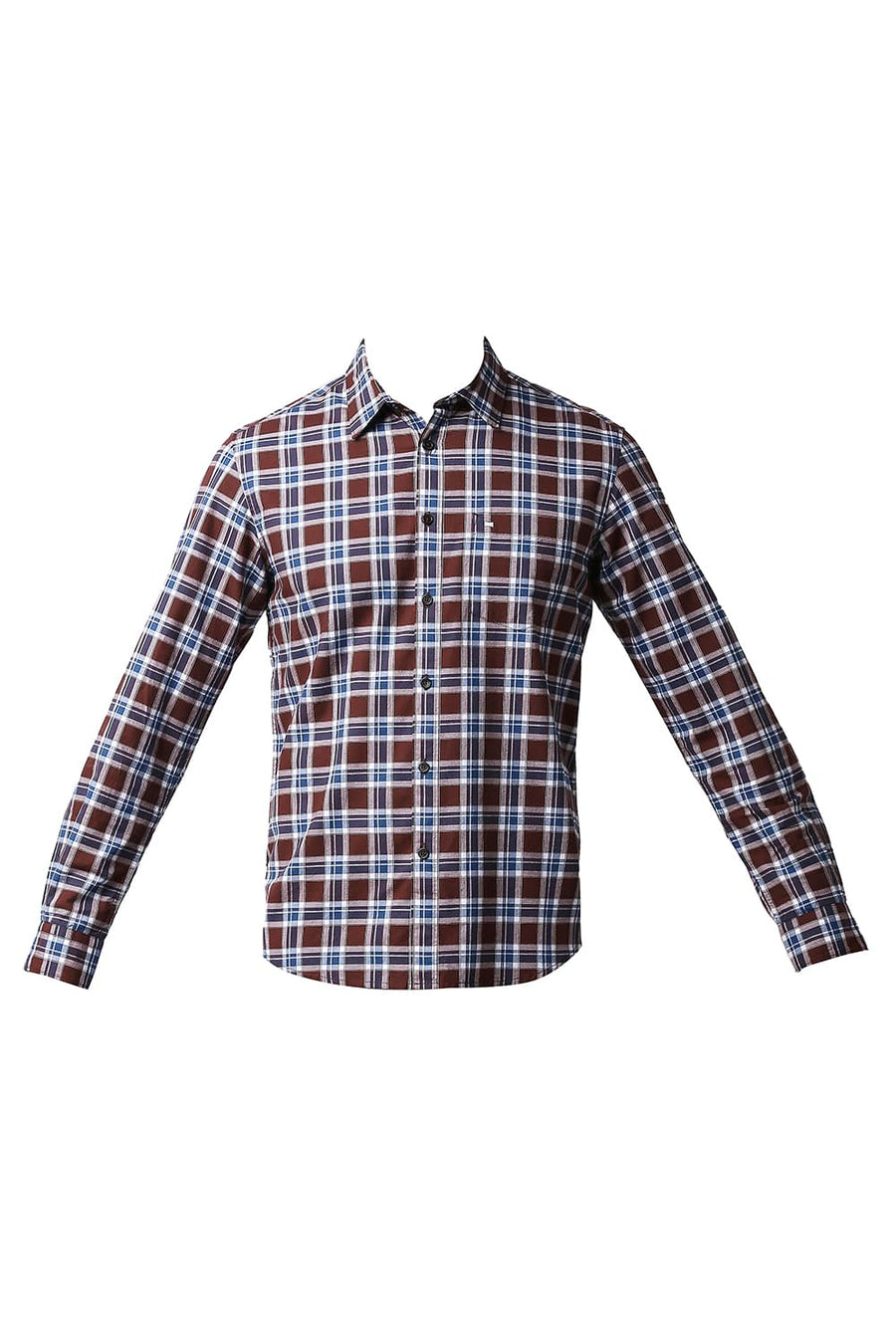 BASICS SLIM FIT CINNAMON BROWN OXFORD CHECKS SHIRT