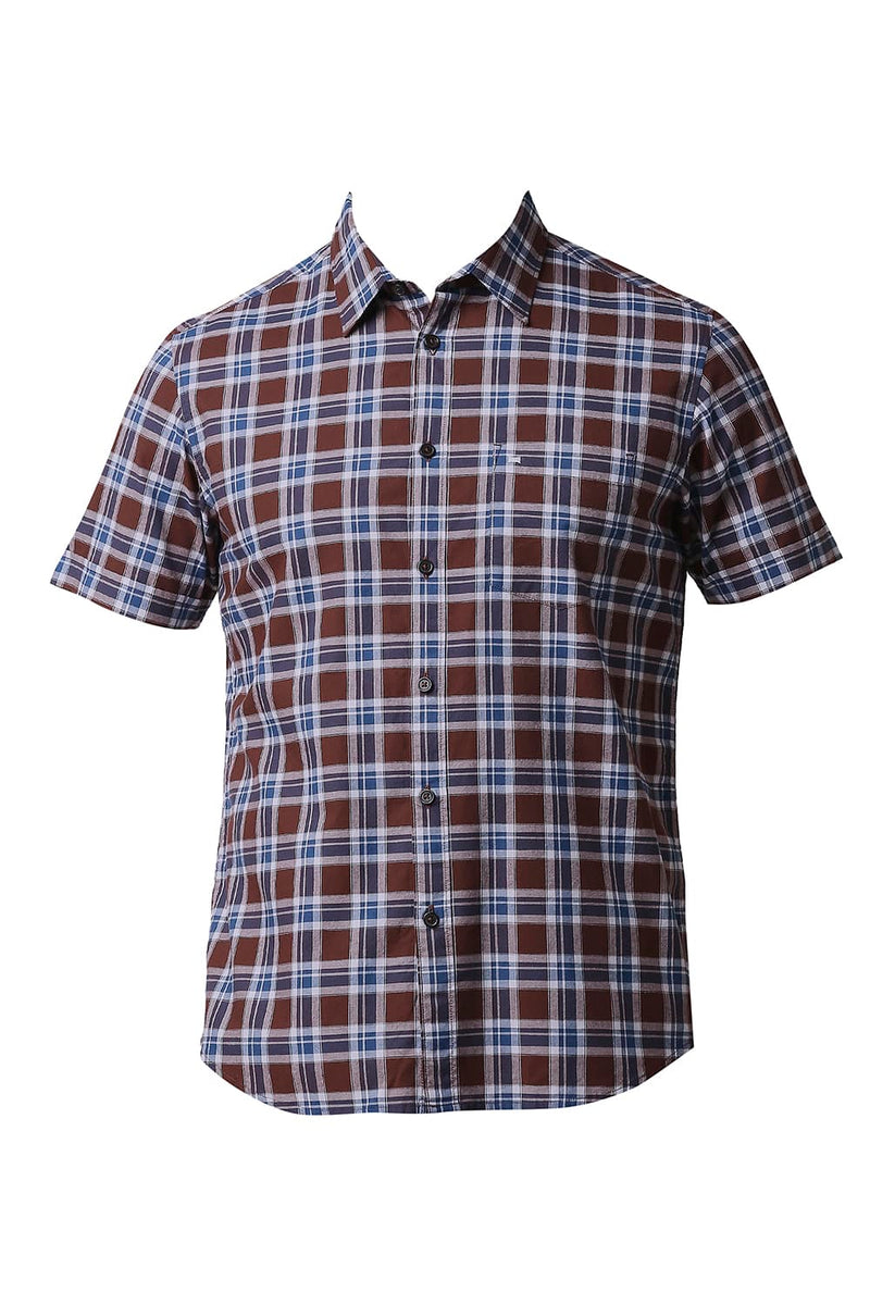 BASICS SLIM FIT OXFORD CHECKS HALFSLEEVES SHIRT