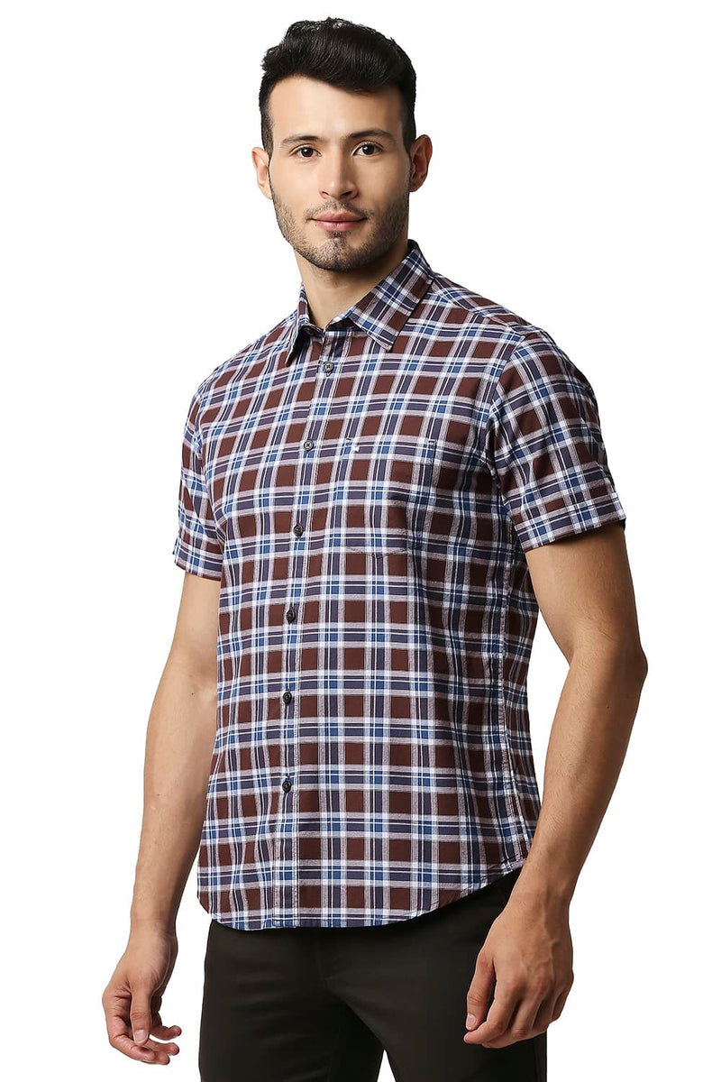 BASICS SLIM FIT OXFORD CHECKS HALFSLEEVES SHIRT