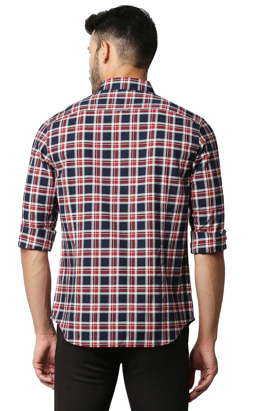 BASICS SLIM FIT NAVY NIGHTS OXFORD CHECKS SHIRT