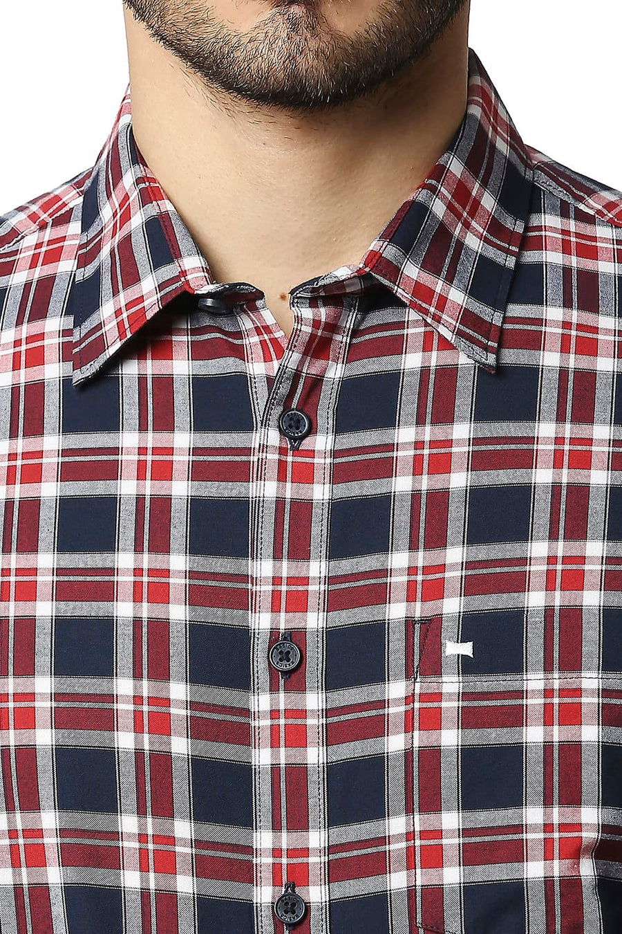 BASICS SLIM FIT NAVY NIGHTS OXFORD CHECKS SHIRT