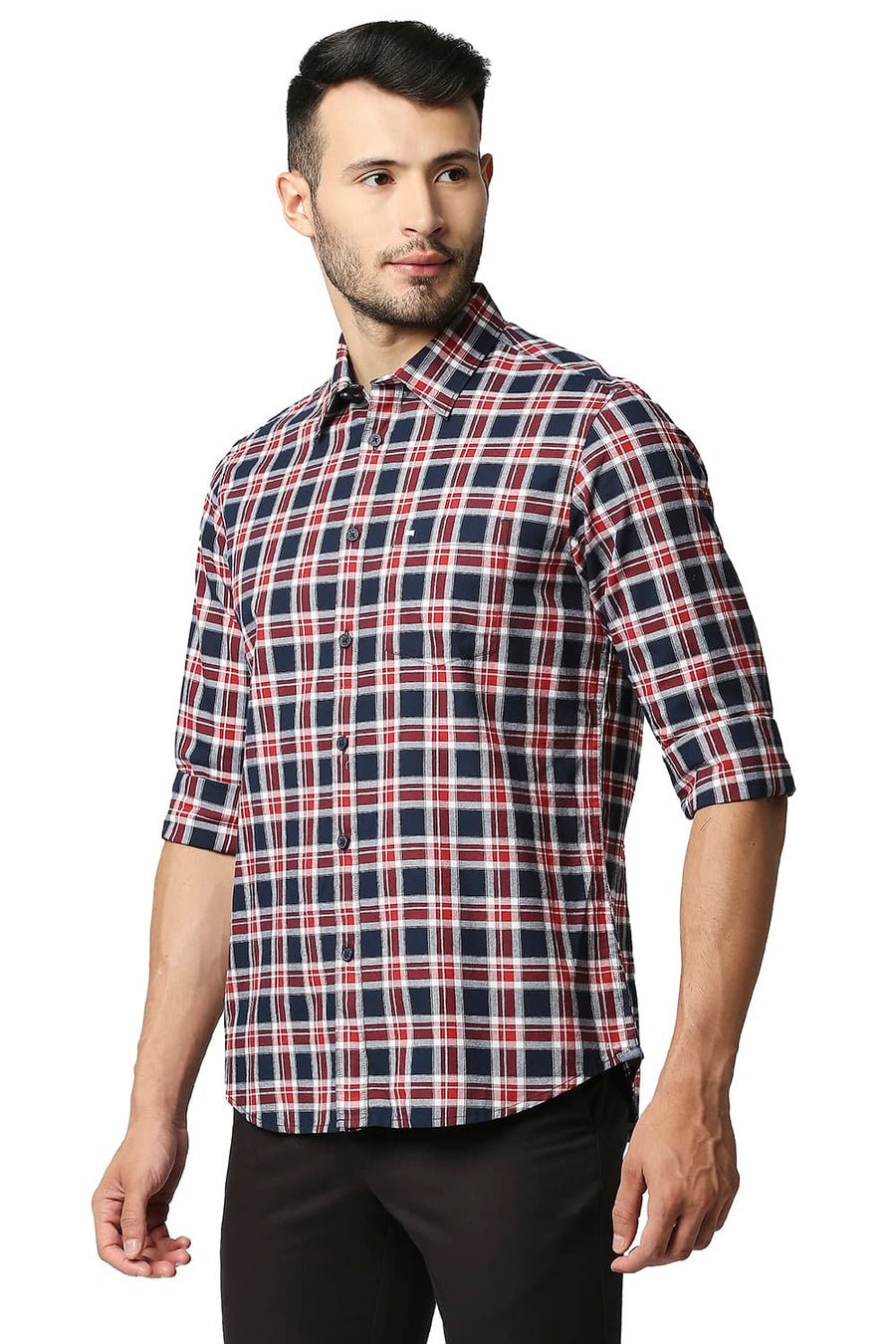 BASICS SLIM FIT NAVY NIGHTS OXFORD CHECKS SHIRT