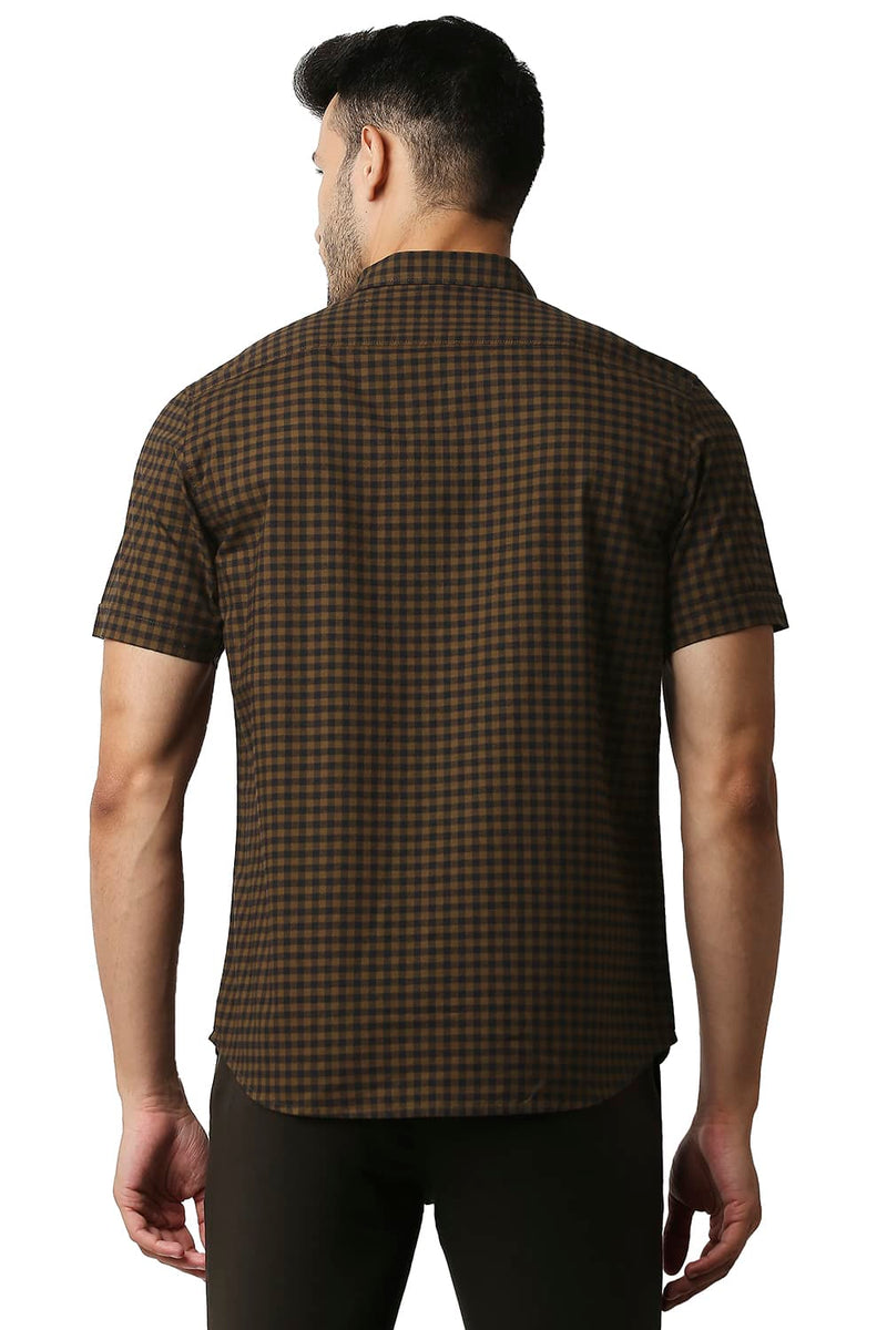 BASICS SLIM FIT OXFORD CHECKS HALFSLEEVES SHIRT