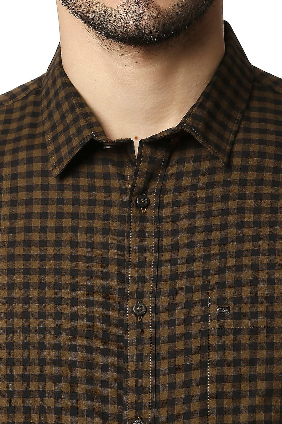 BASICS SLIM FIT DACHSHUND BROWN OXFORD CHECKS SHIRT