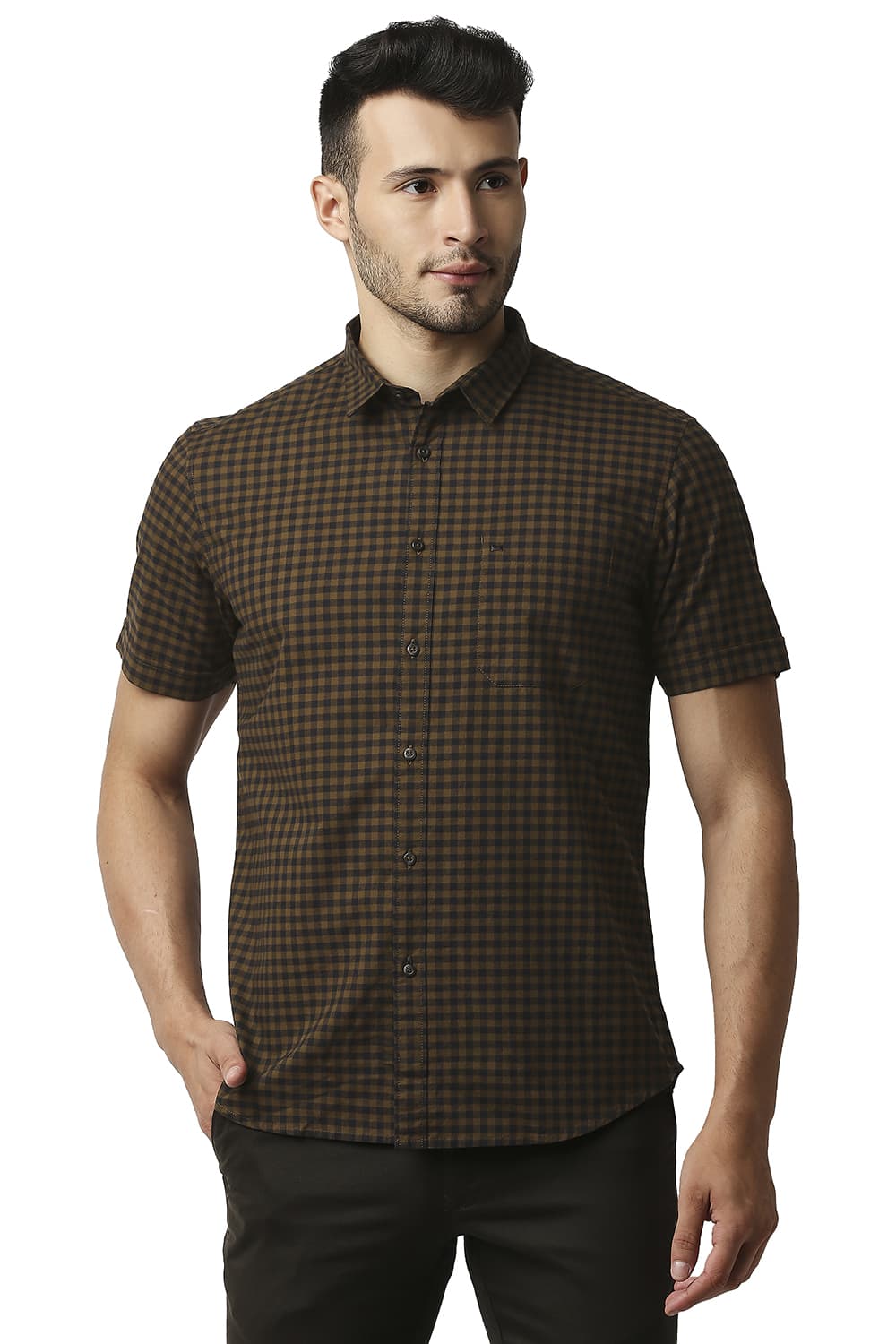 BASICS SLIM FIT OXFORD CHECKS SHIRT