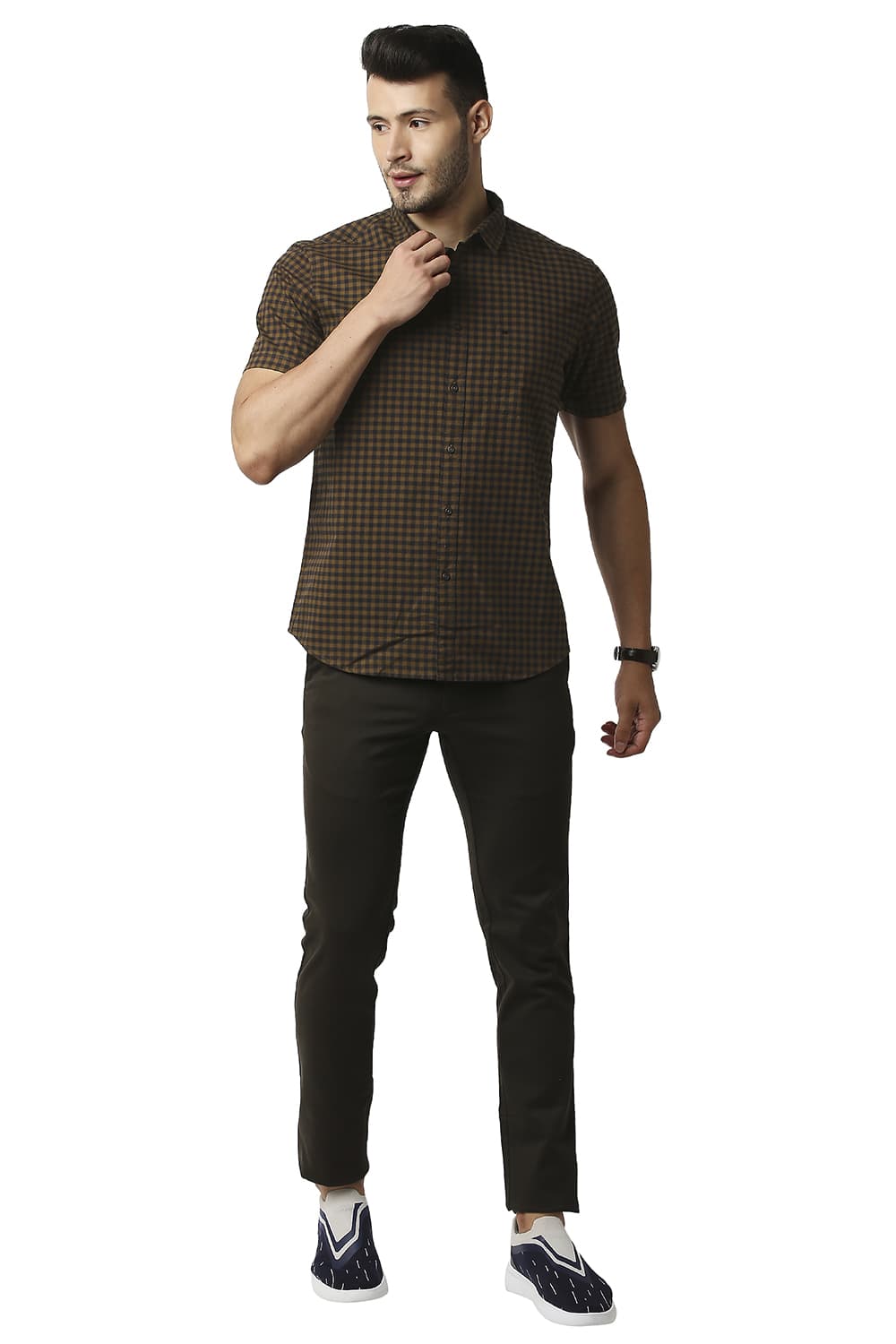 BASICS SLIM FIT OXFORD CHECKS HALFSLEEVES SHIRT