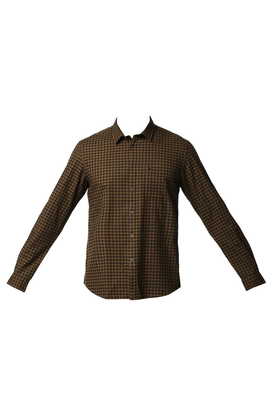 BASICS SLIM FIT DACHSHUND BROWN OXFORD CHECKS SHIRT