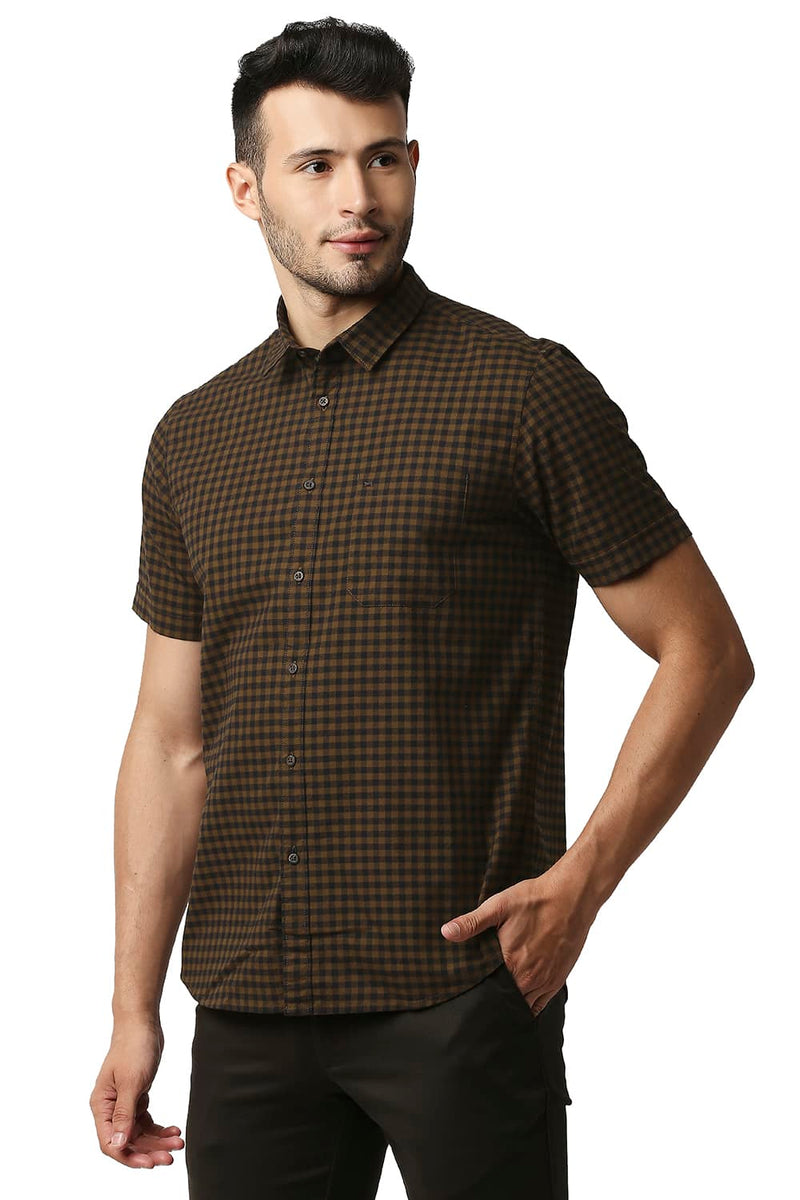 BASICS SLIM FIT OXFORD CHECKS HALFSLEEVES SHIRT