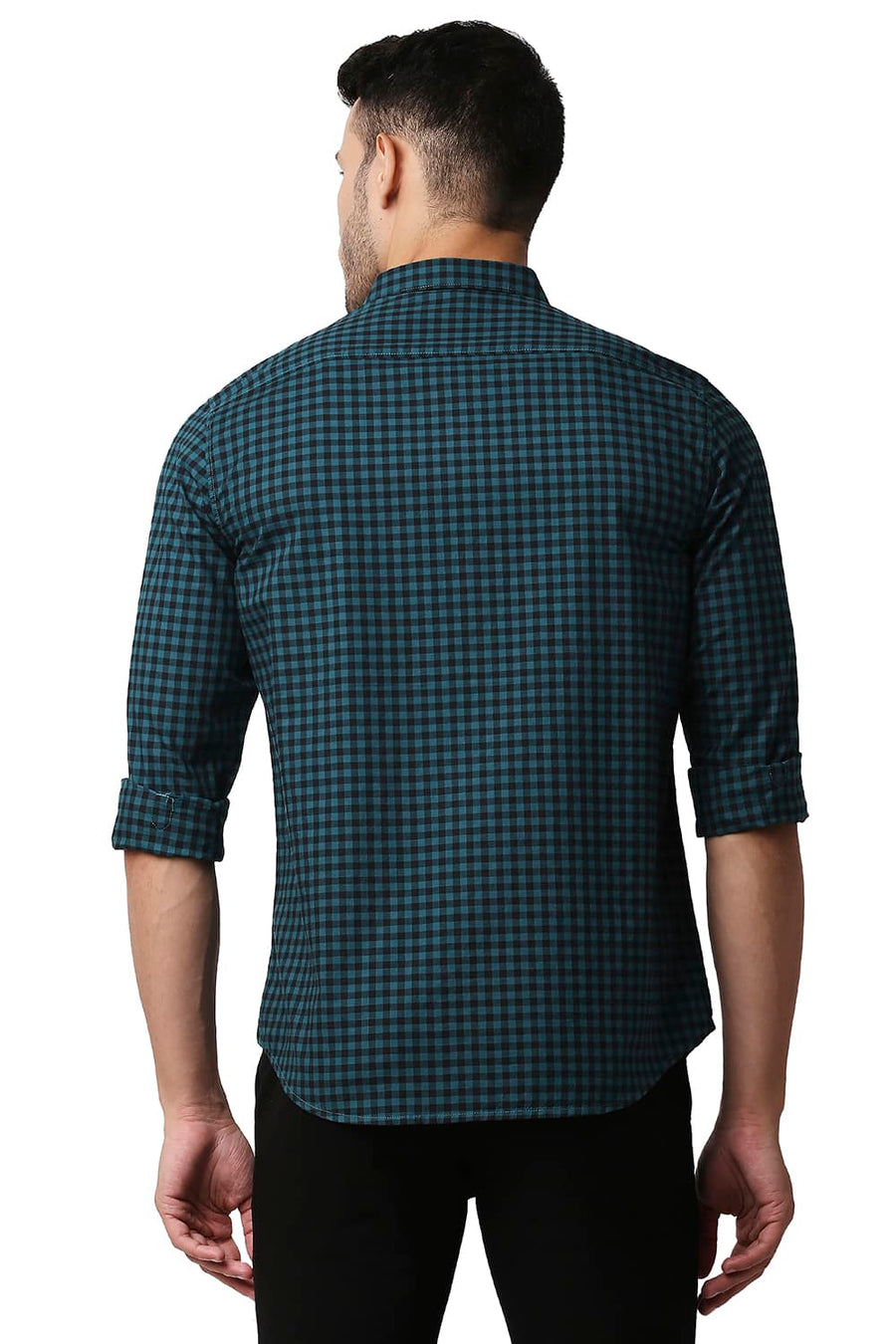 BASICS SLIM FIT COLONIAL TURQUOISE OXFORD CHECKS SHIRT