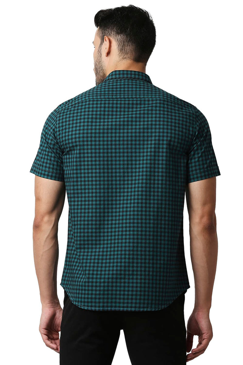 BASICS SLIM FIT OXFORD CHECKS HALFSLEEVES SHIRT