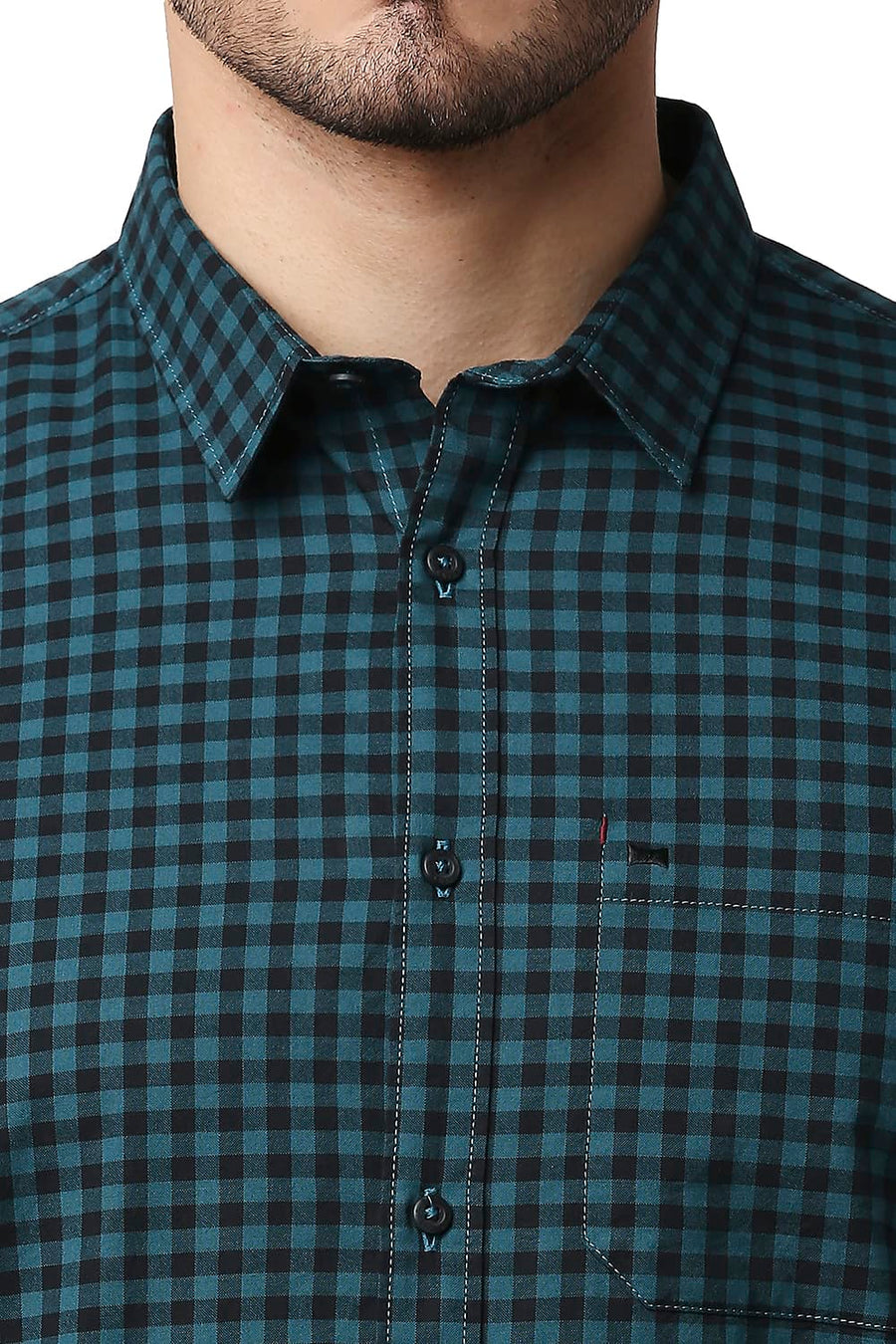 BASICS SLIM FIT COLONIAL TURQUOISE OXFORD CHECKS SHIRT