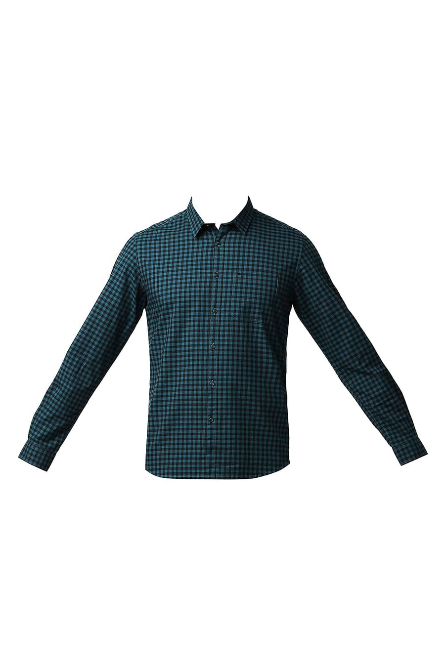 BASICS SLIM FIT COLONIAL TURQUOISE OXFORD CHECKS SHIRT