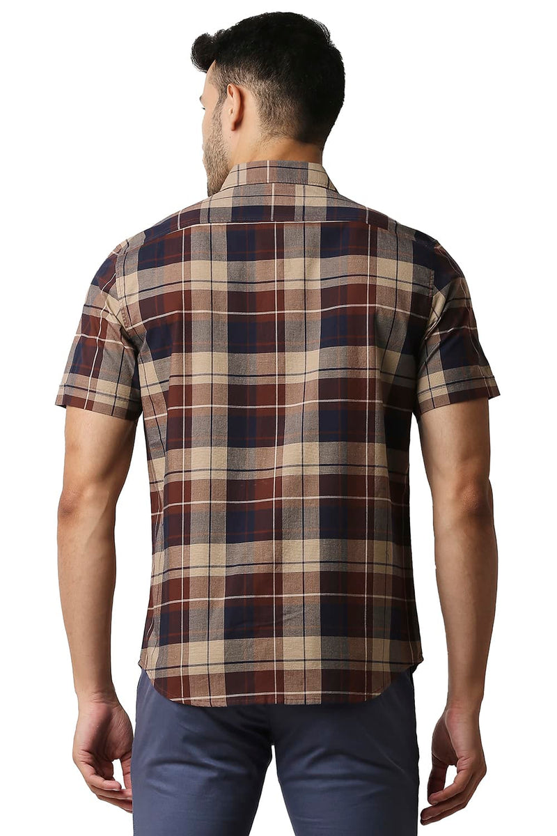 BASICS SLIM FIT OXFORD CHECKS HALFSLEEVES SHIRT