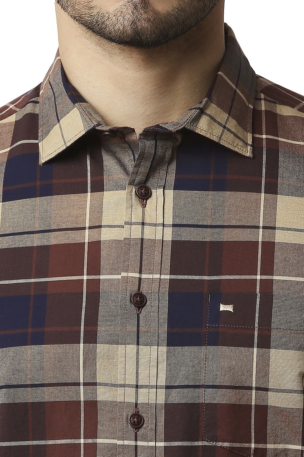 BASICS SLIM FIT OXFORD CHECKS HALFSLEEVES SHIRT