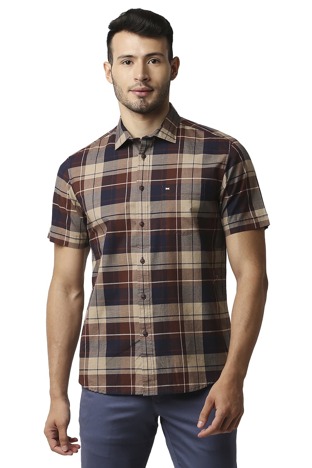 BASICS SLIM FIT OXFORD CHECKS SHIRT