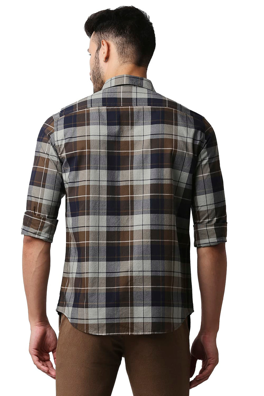 BASICS SLIM FIT BRACKEN BROWN OXFORD CHECKS SHIRT