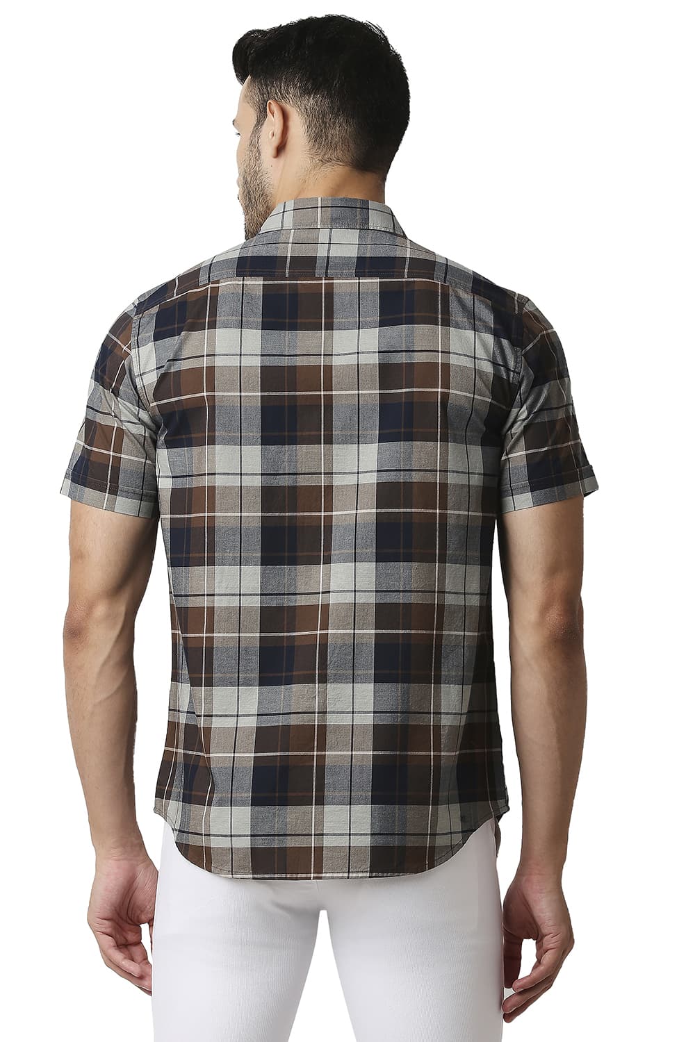 BASICS SLIM FIT OXFORD CHECKS HALFSLEEVES SHIRT