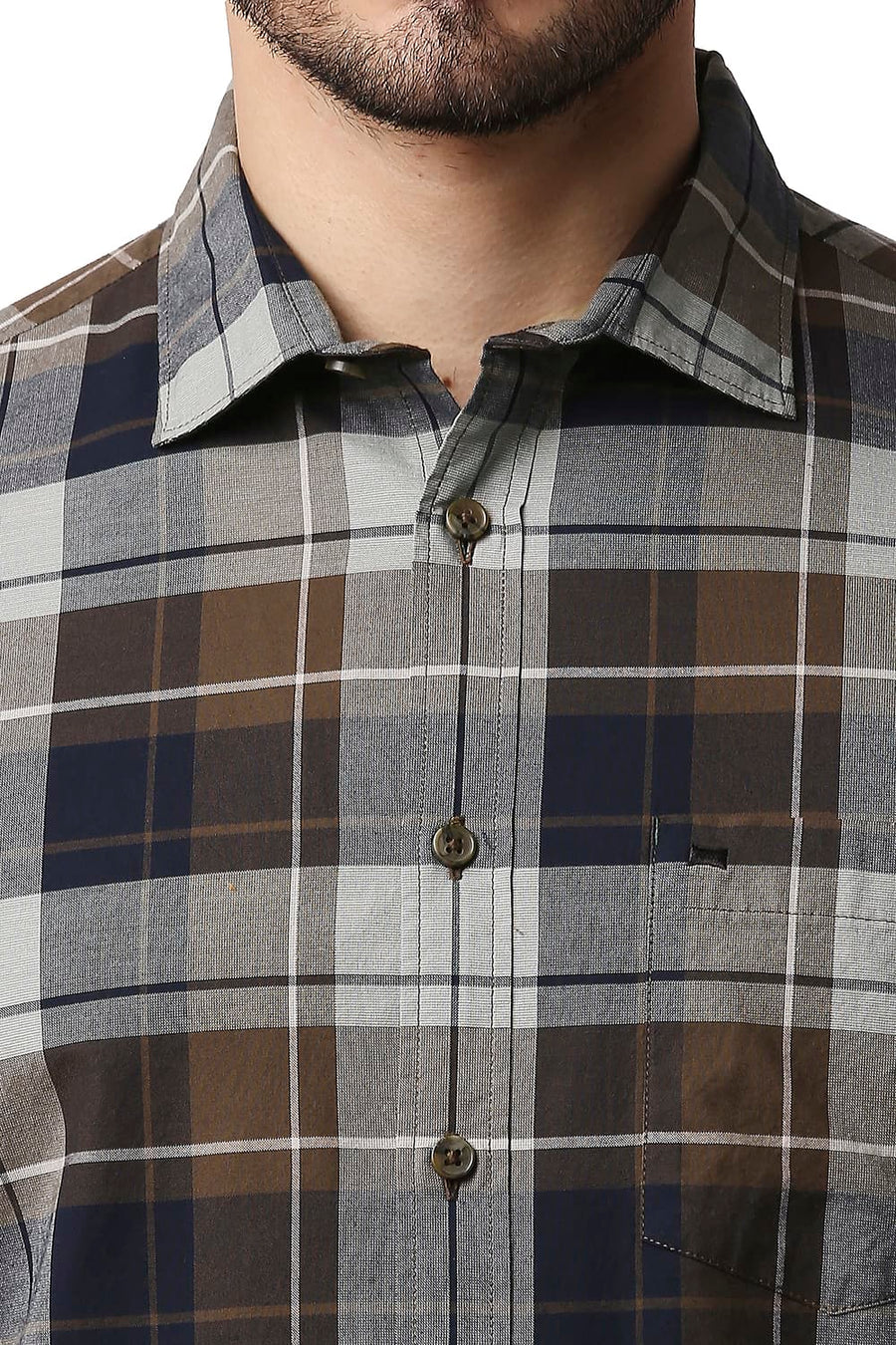 BASICS SLIM FIT BRACKEN BROWN OXFORD CHECKS SHIRT