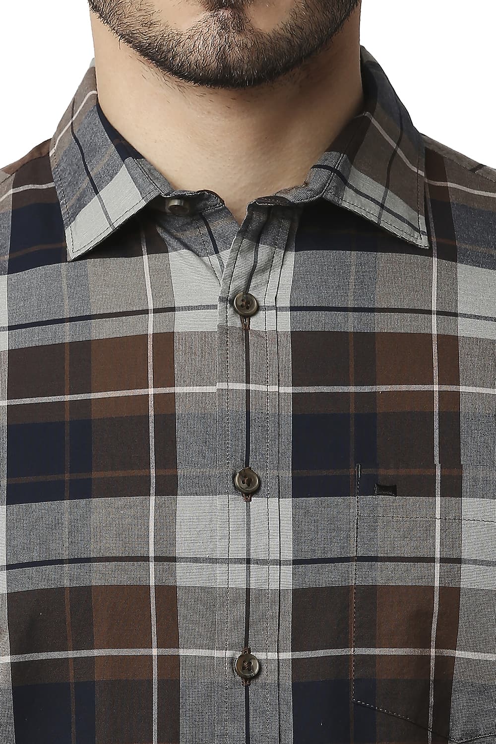 BASICS SLIM FIT OXFORD CHECKS HALFSLEEVES SHIRT