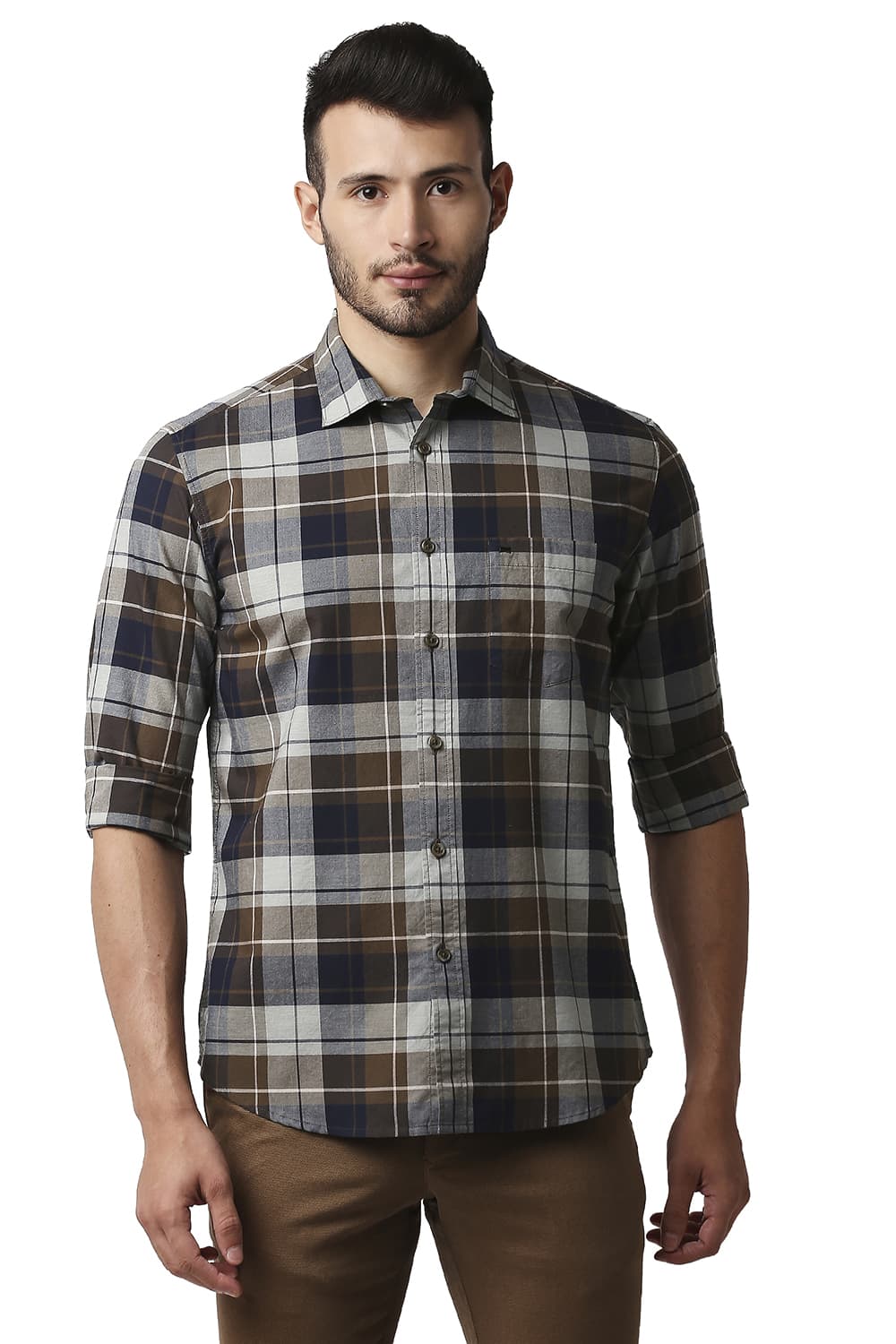 BASICS SLIM FIT OXFORD CHECKS SHIRT