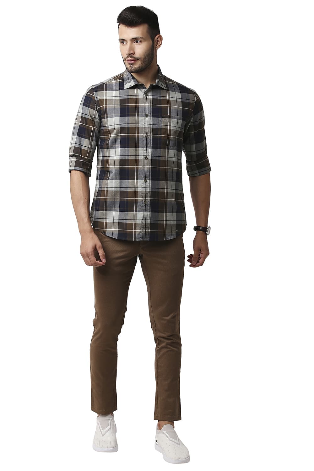 BASICS SLIM FIT OXFORD CHECKS SHIRT