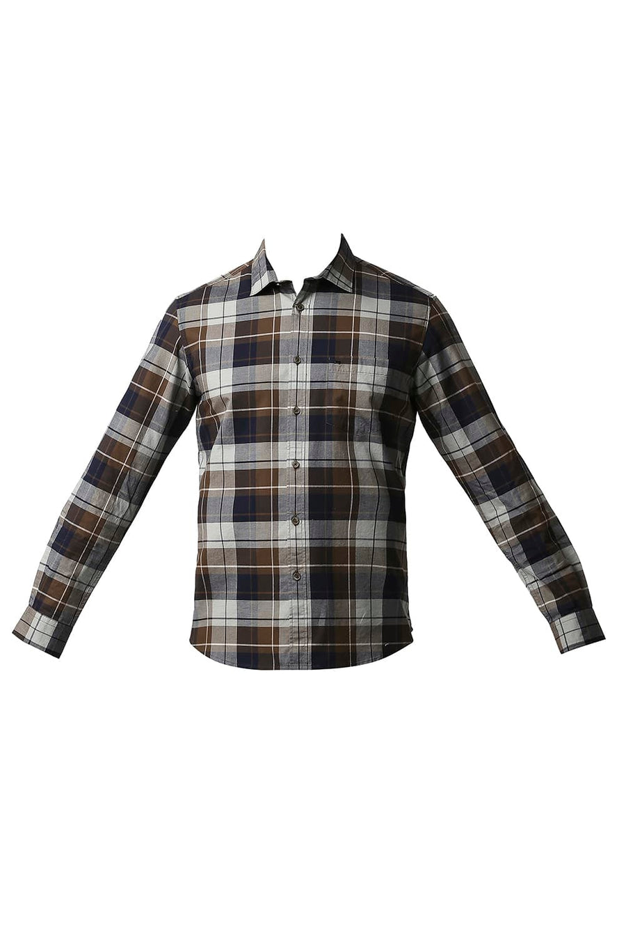 BASICS SLIM FIT BRACKEN BROWN OXFORD CHECKS SHIRT