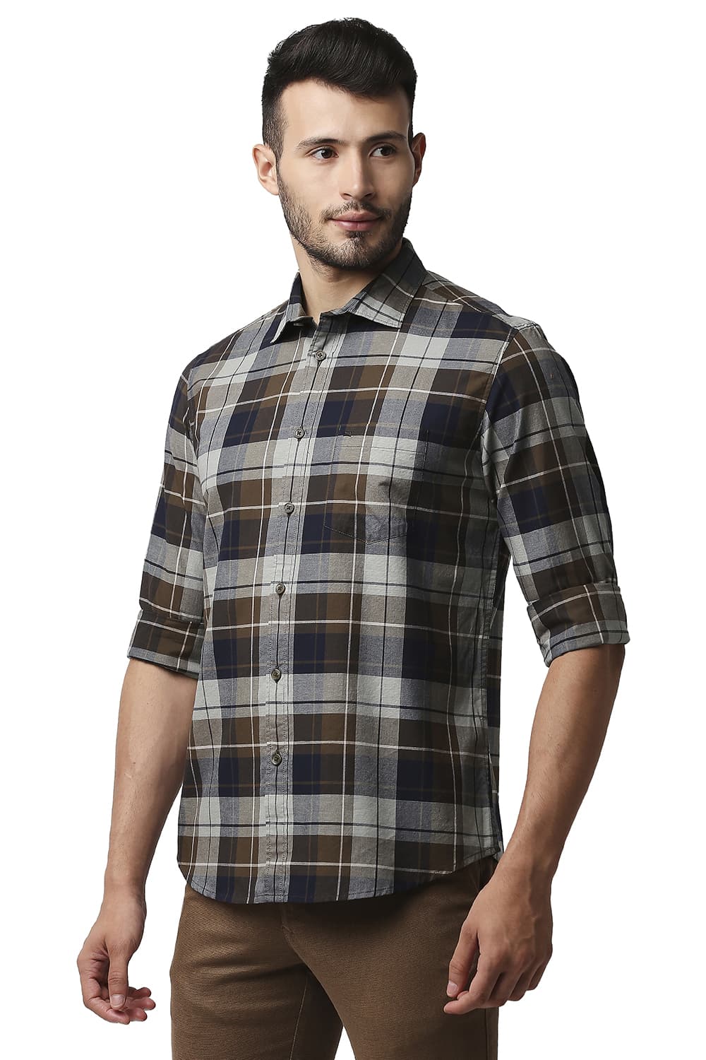 BASICS SLIM FIT OXFORD CHECKS SHIRT