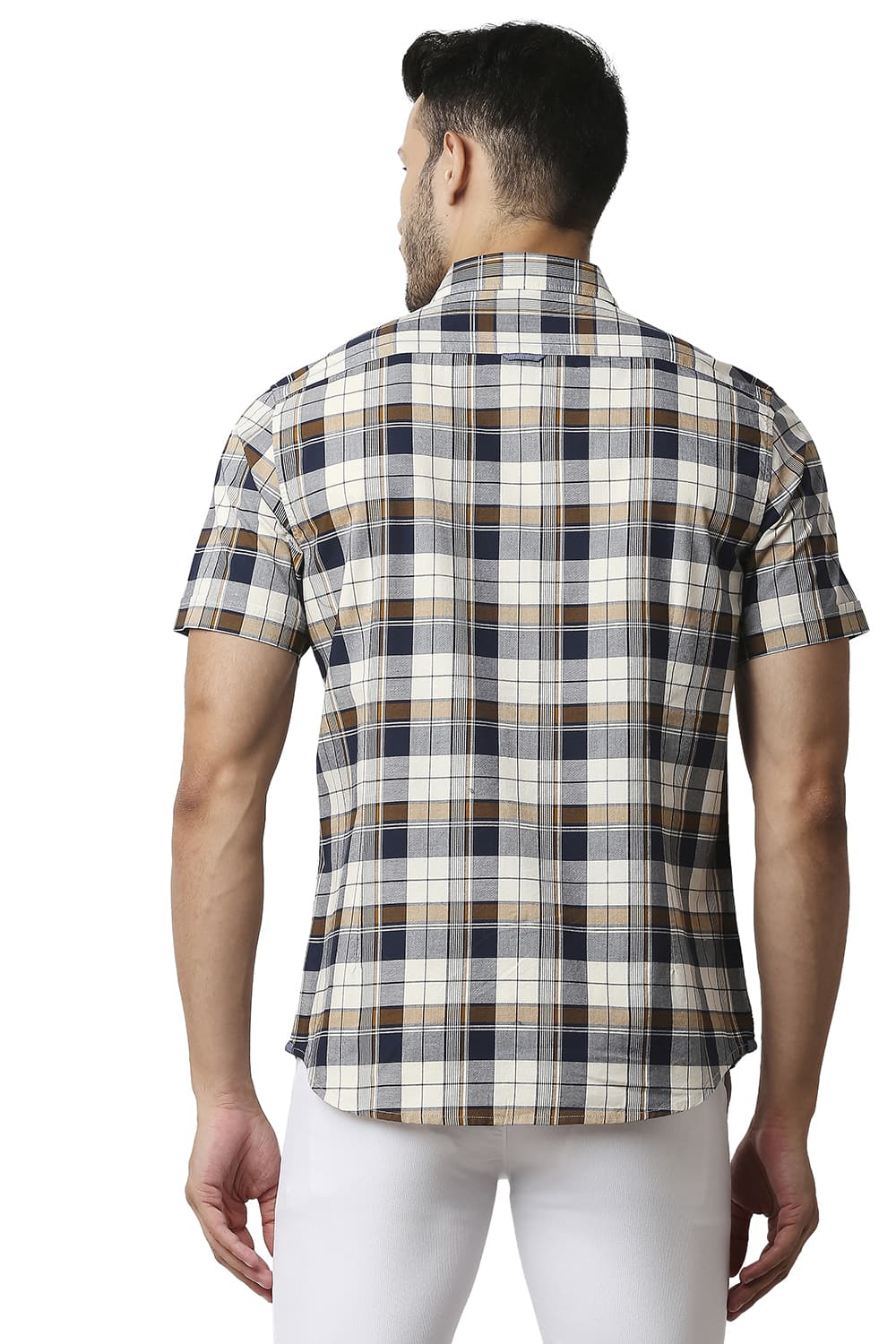 BASICS SLIM FIT OXFORD CHECKS HALFSLEEVES SHIRT