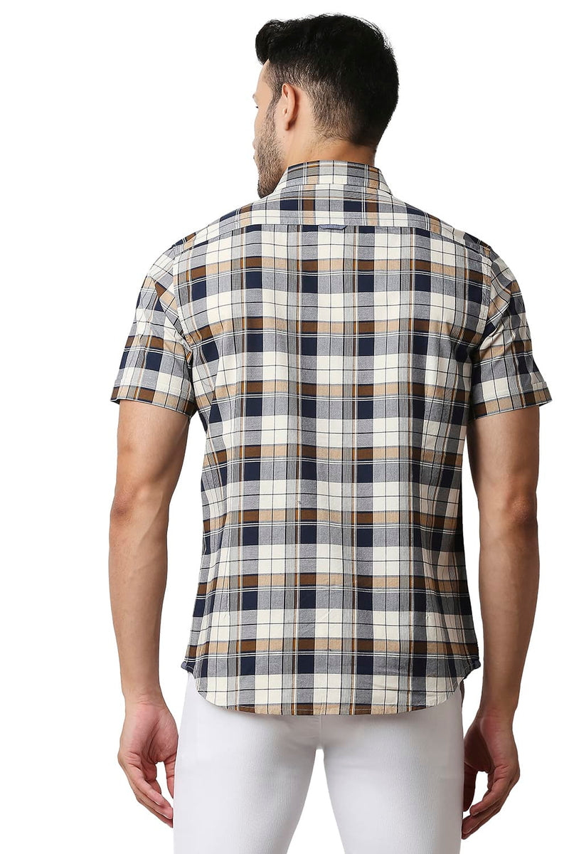 BASICS SLIM FIT OXFORD CHECKS HALFSLEEVES SHIRT