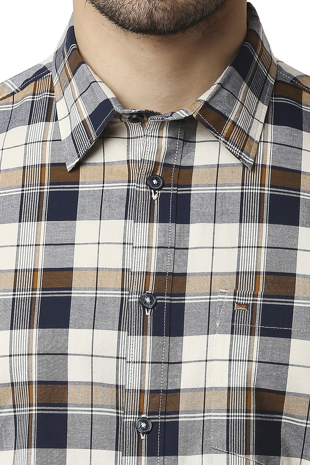 BASICS SLIM FIT OXFORD CHECKS HALFSLEEVES SHIRT