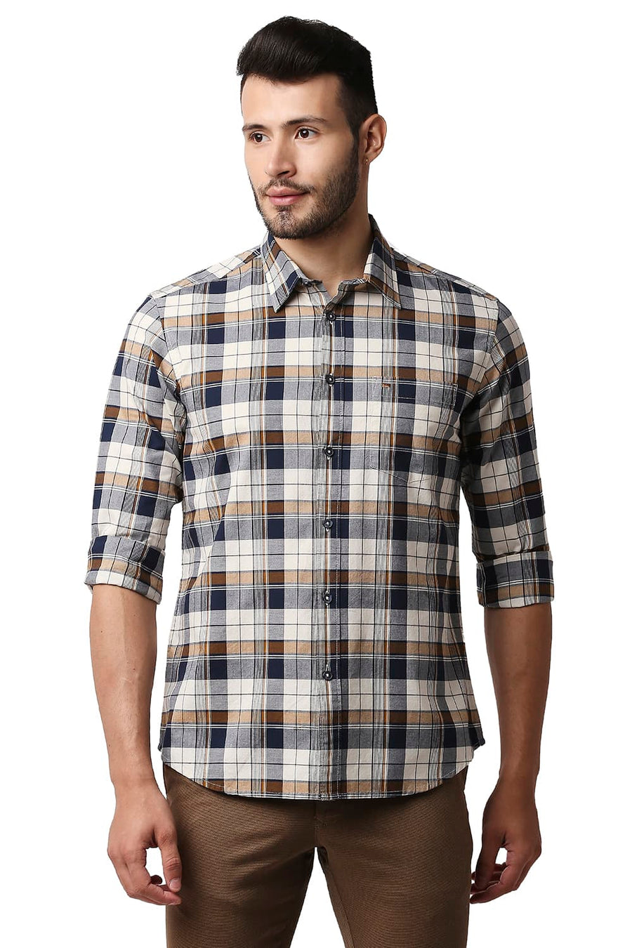 BASICS SLIM FIT WINTER YELLOW OXFORD CHECKS SHIRT