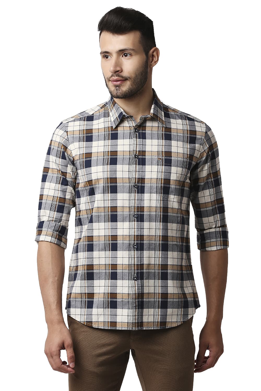 BASICS SLIM FIT OXFORD CHECKS SHIRT