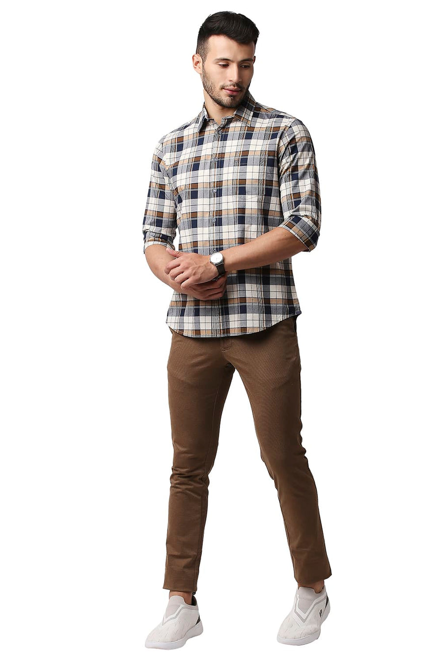 BASICS SLIM FIT WINTER YELLOW OXFORD CHECKS SHIRT