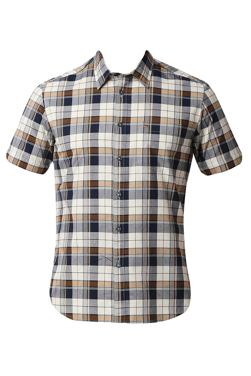 BASICS SLIM FIT OXFORD CHECKS HALFSLEEVES SHIRT