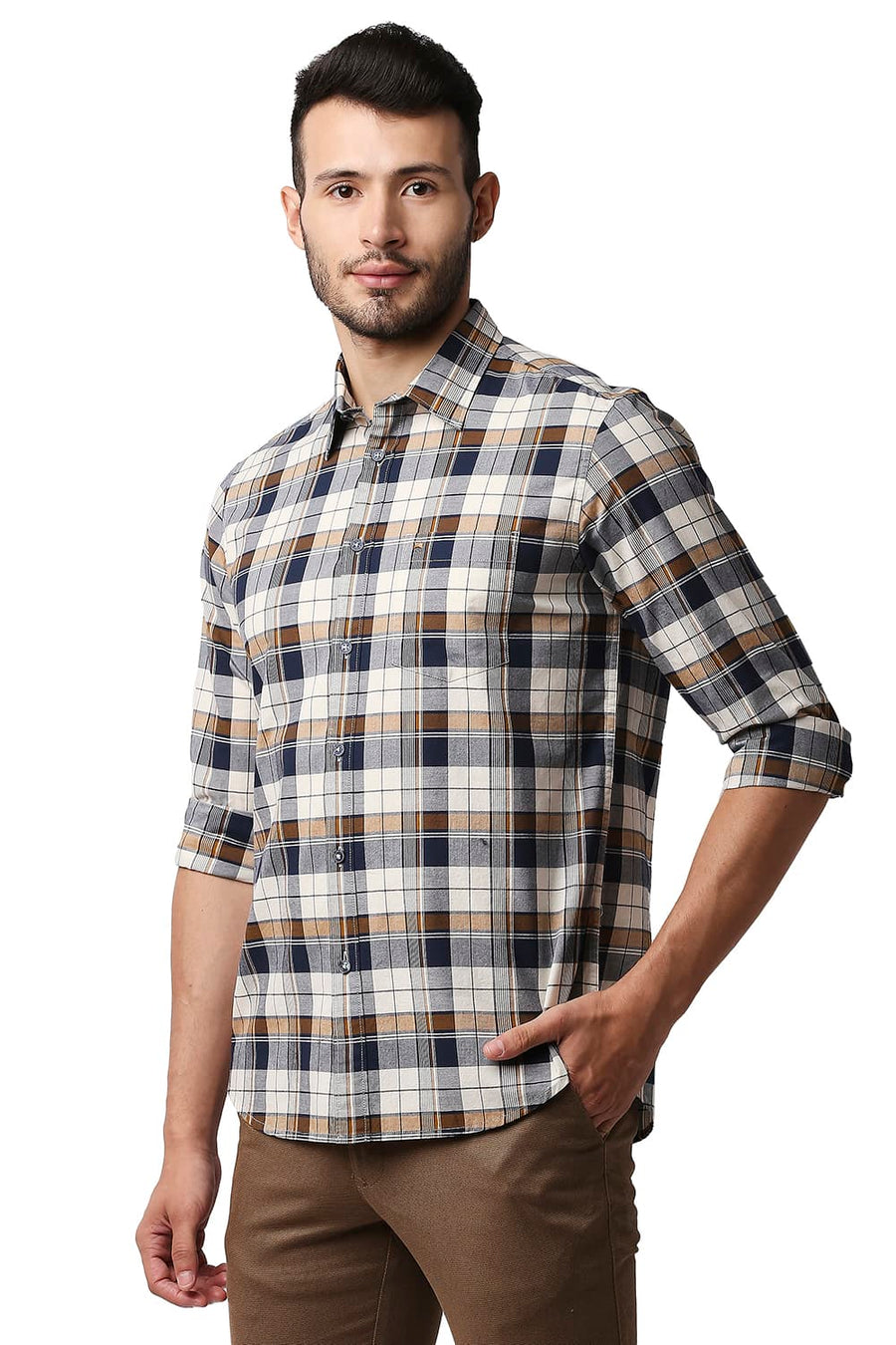 BASICS SLIM FIT WINTER YELLOW OXFORD CHECKS SHIRT