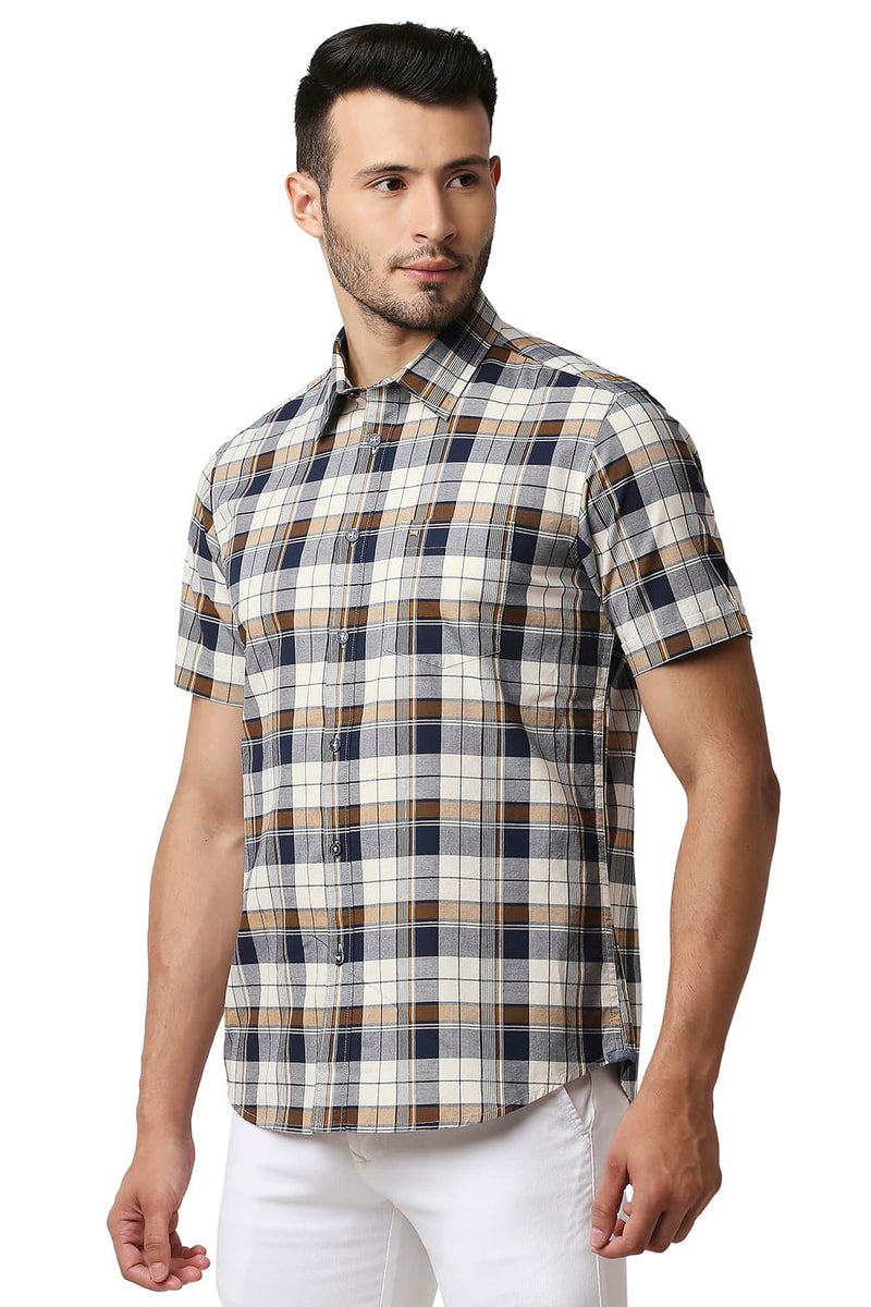 BASICS SLIM FIT OXFORD CHECKS HALFSLEEVES SHIRT