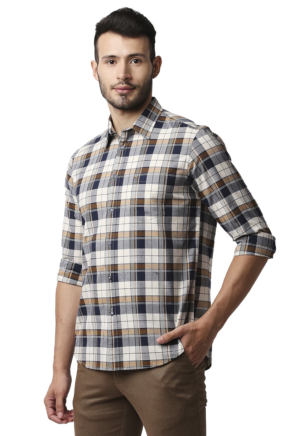 BASICS SLIM FIT OXFORD CHECKS SHIRT