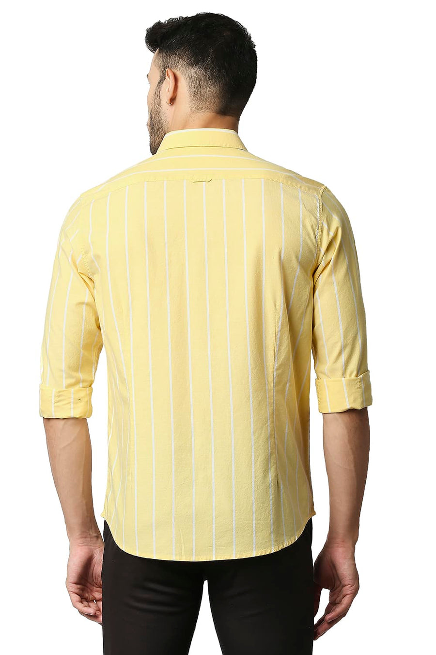 BASICS SLIM FIT SUNSHINE YELLOW OXFORD STRIPE SHIRT