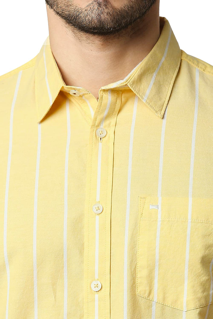 BASICS SLIM FIT SUNSHINE YELLOW OXFORD STRIPE SHIRT