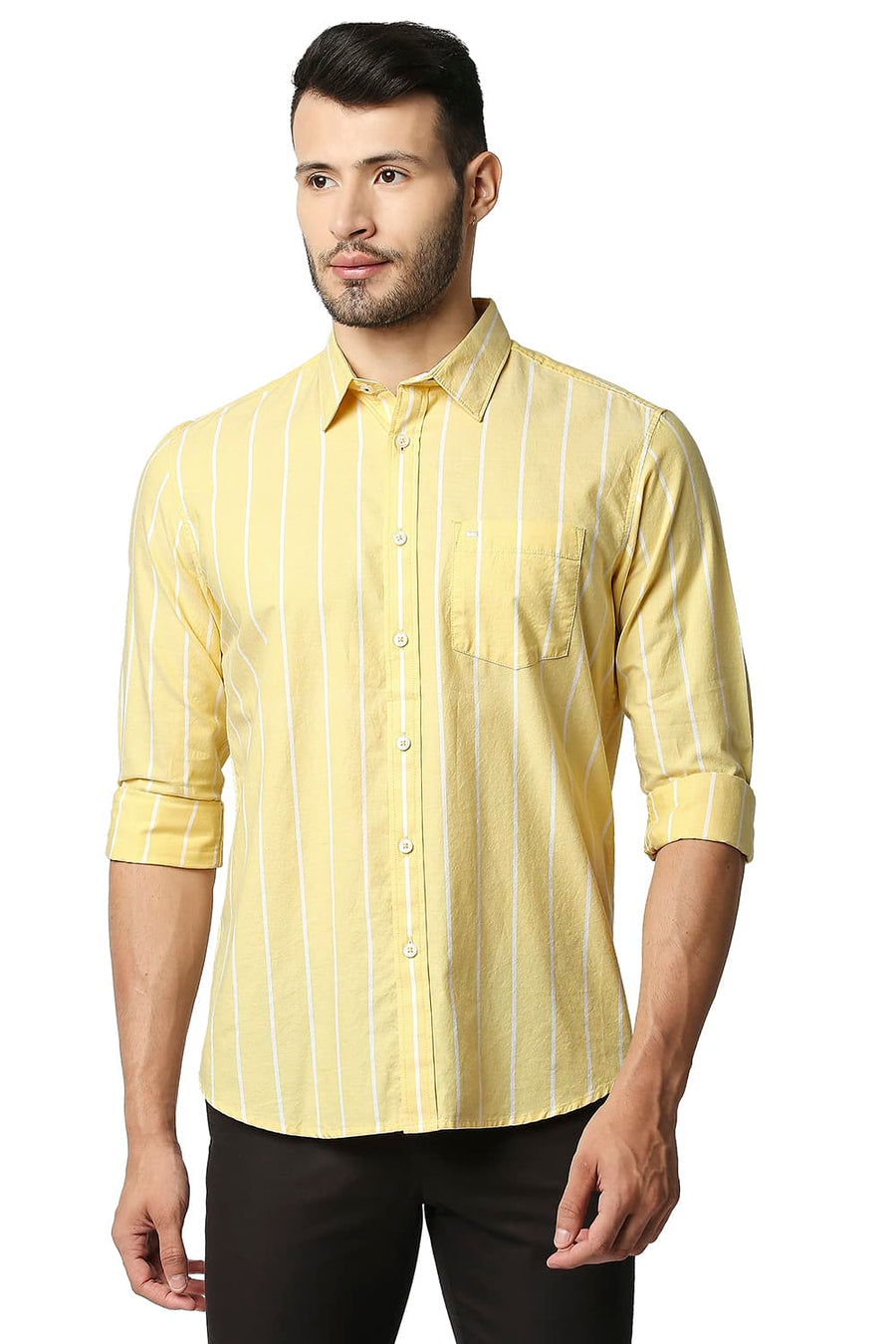 BASICS SLIM FIT SUNSHINE YELLOW OXFORD STRIPE SHIRT