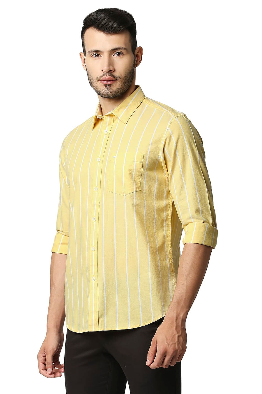 BASICS SLIM FIT SUNSHINE YELLOW OXFORD STRIPE SHIRT