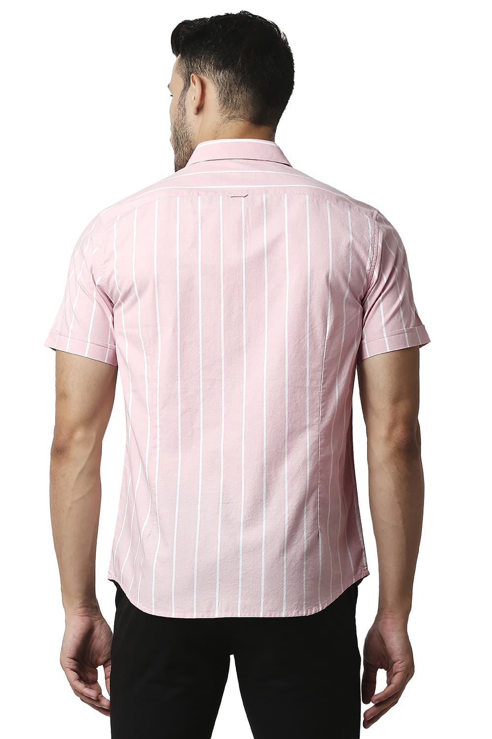 BASICS SLIM FIT OXFORD STRIPE HALFSLEEVES SHIRT