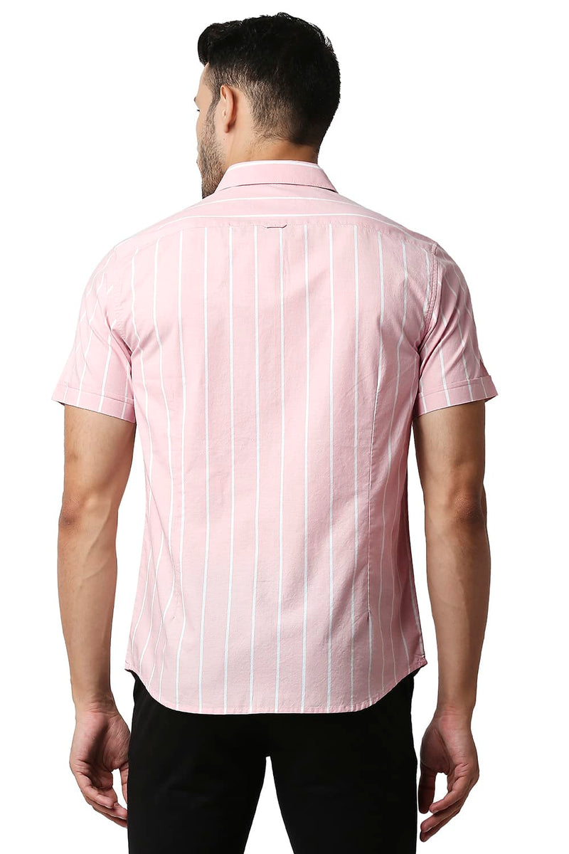 BASICS SLIM FIT OXFORD STRIPE HALFSLEEVES SHIRT