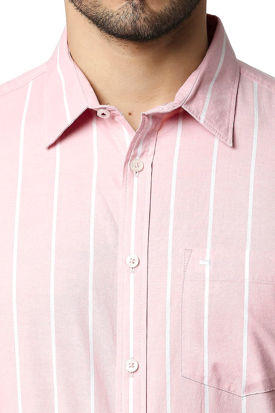 BASICS SLIM FIT POWDER PINK OXFORD STRIPE SHIRT