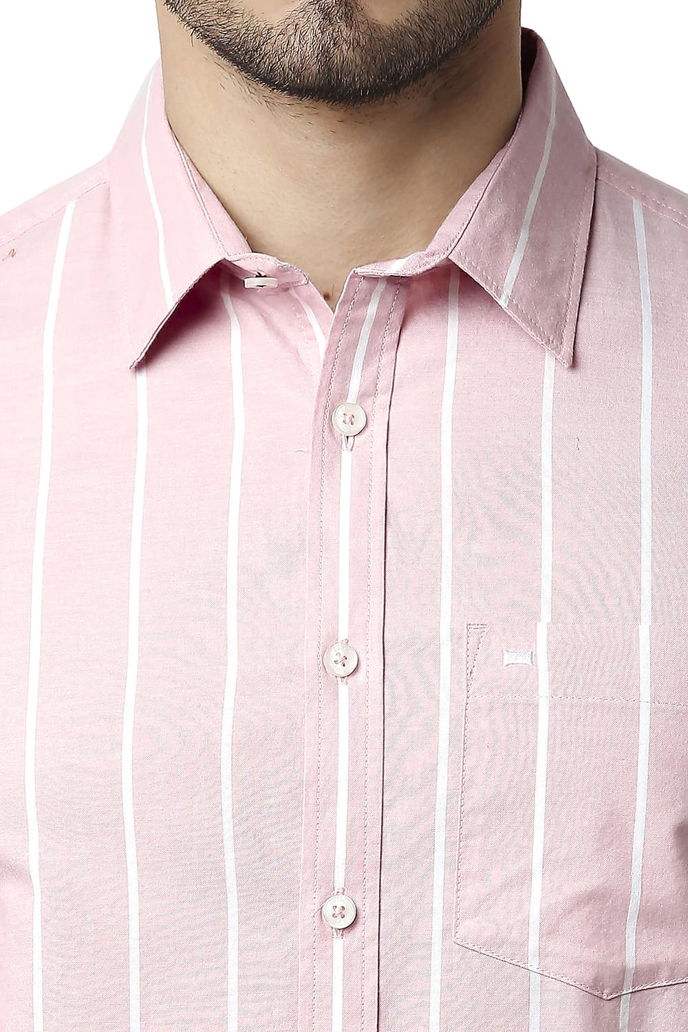 BASICS SLIM FIT OXFORD STRIPE HALFSLEEVES SHIRT