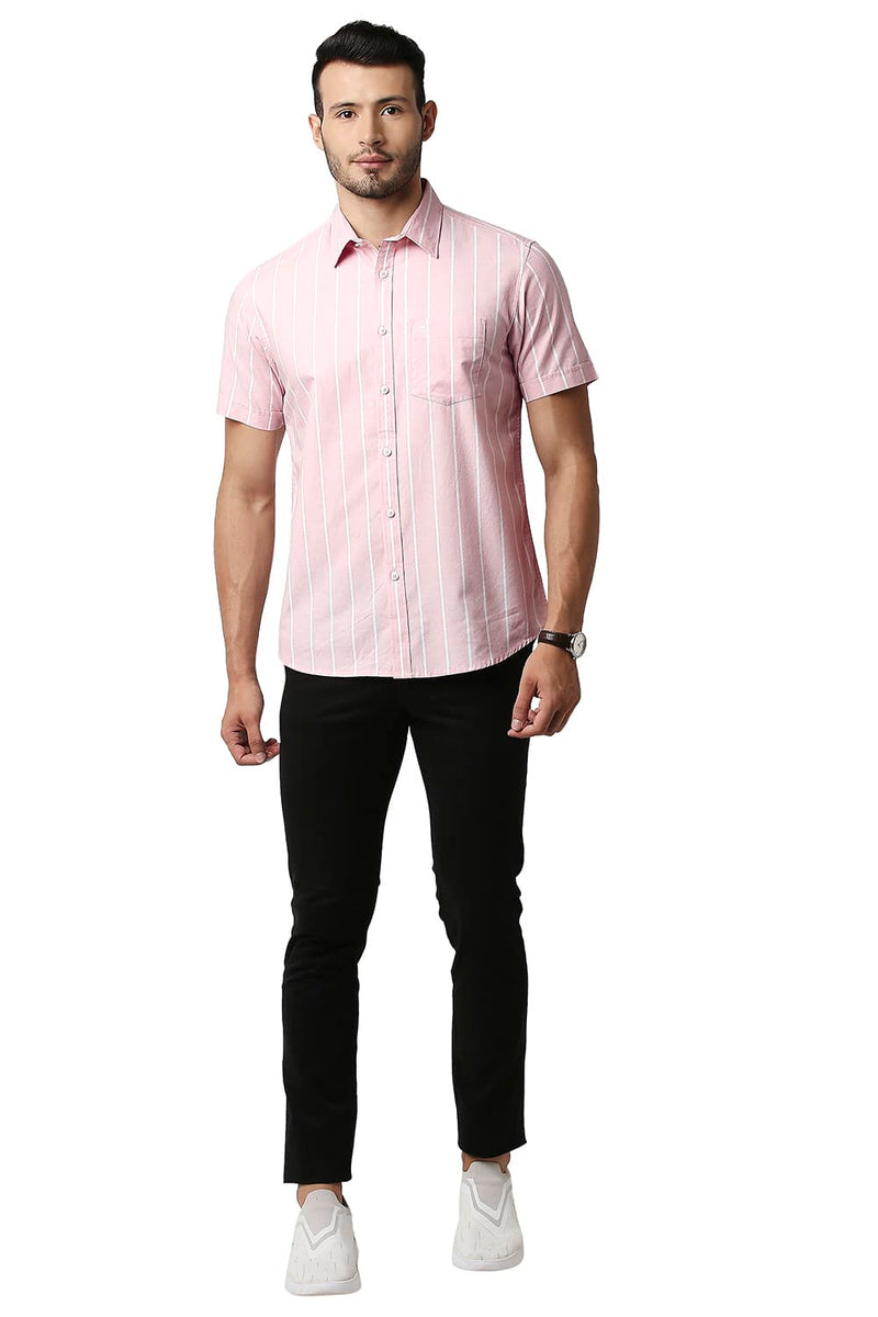 BASICS SLIM FIT OXFORD STRIPE HALFSLEEVES SHIRT