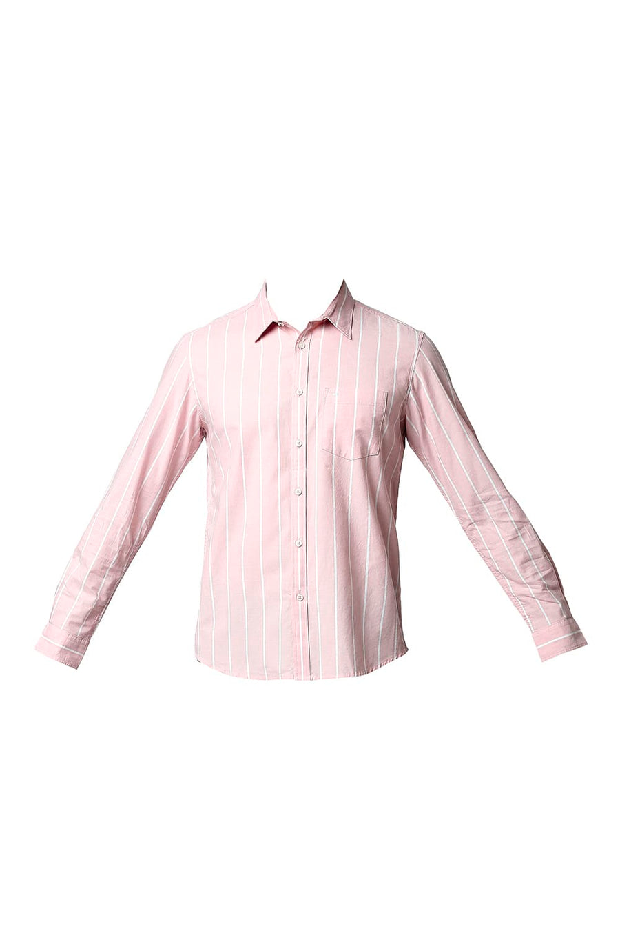 BASICS SLIM FIT POWDER PINK OXFORD STRIPE SHIRT