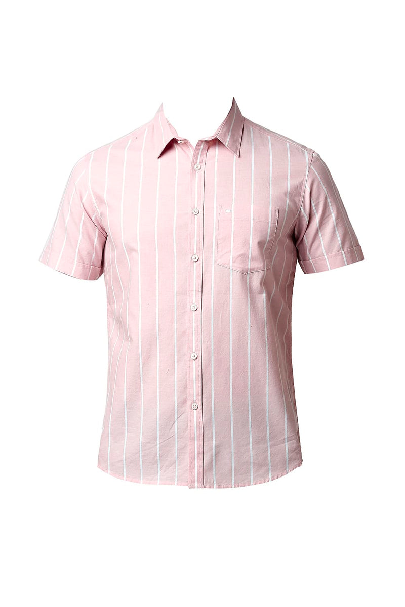 BASICS SLIM FIT OXFORD STRIPE HALFSLEEVES SHIRT