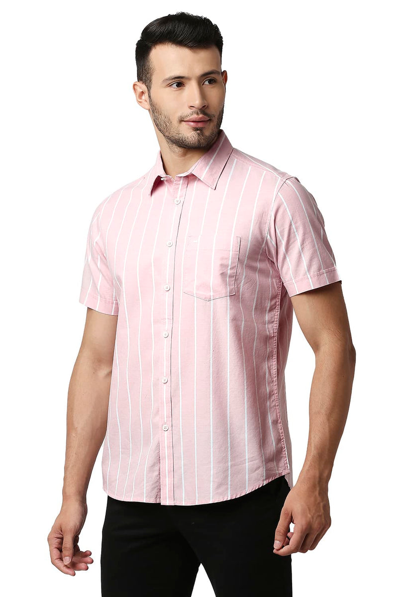 BASICS SLIM FIT OXFORD STRIPE HALFSLEEVES SHIRT