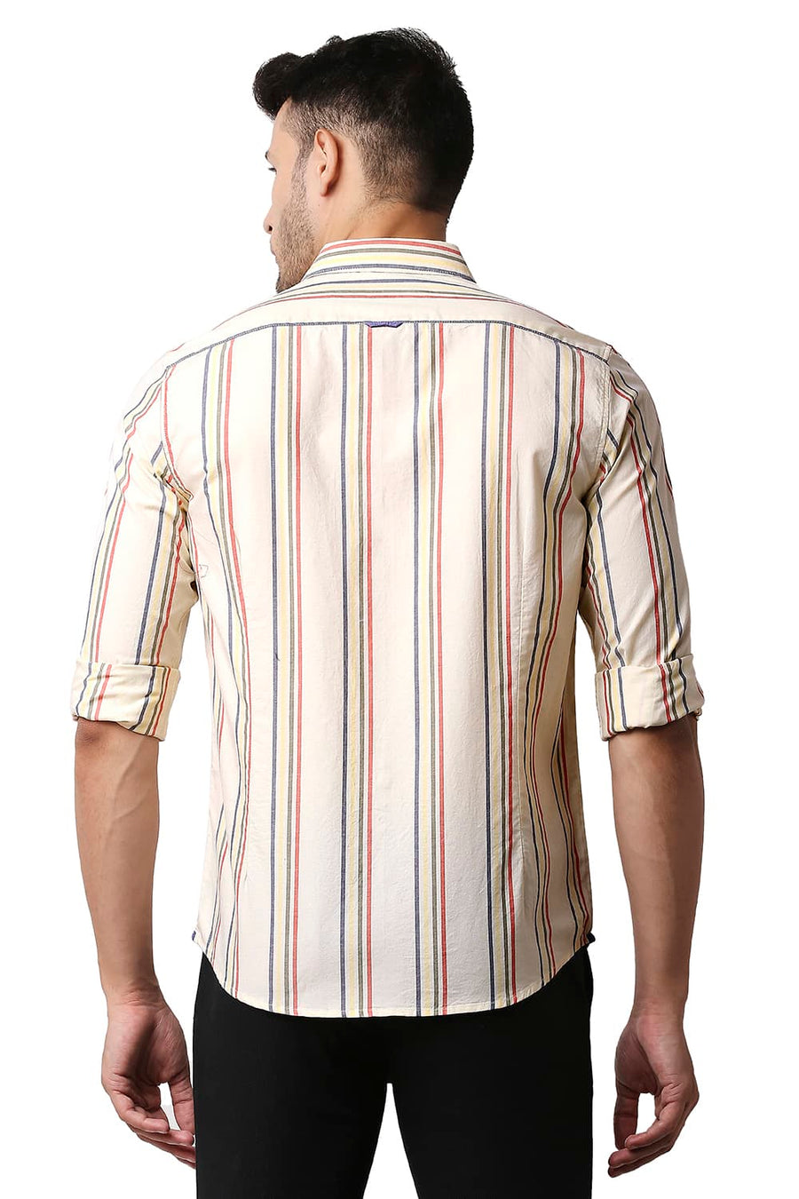 BASICS SLIM FIT YELLOW AFTER GLOW OXFORD STRIPE SHIRT